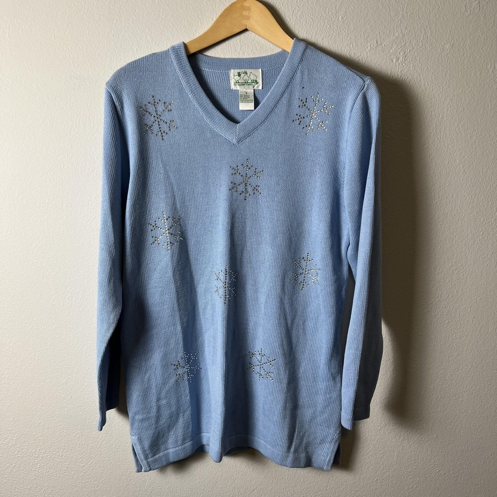 Vintage Quacker Factory Sweater Womens‎ Small Snowflake Beaded Pullover 90s Cute